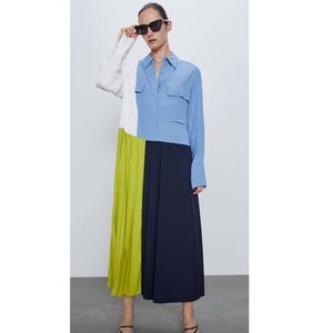 ZARA PLEATED PATCHWORK DRESS